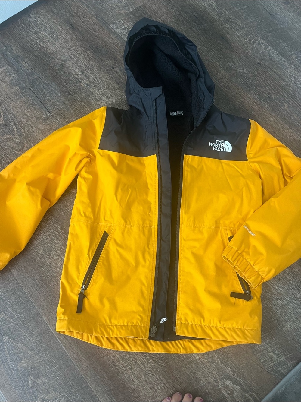 The North Face Youth Waterproof Yellow and Black Rain Jacket